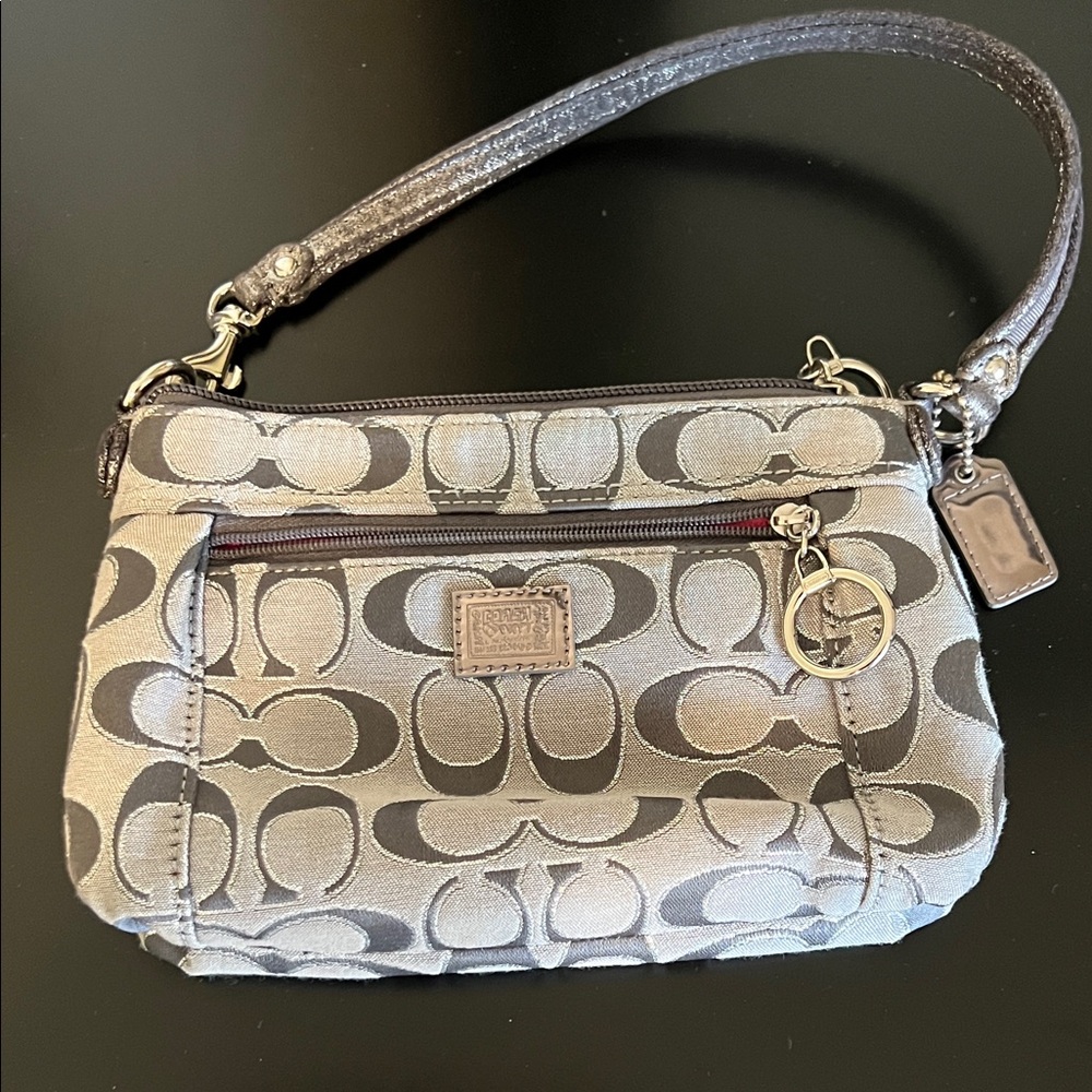 Coach Monogram Wristlet in gray and silver